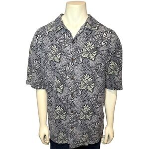 Tommy Bahama Mens XXL 100% Silk Short Sleeve Button Down Camp Shirt Grey Print